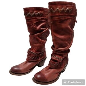 Corral Distressed Red Leather Slouchy Boots 8.5 Western Whipstitched Straps RARE